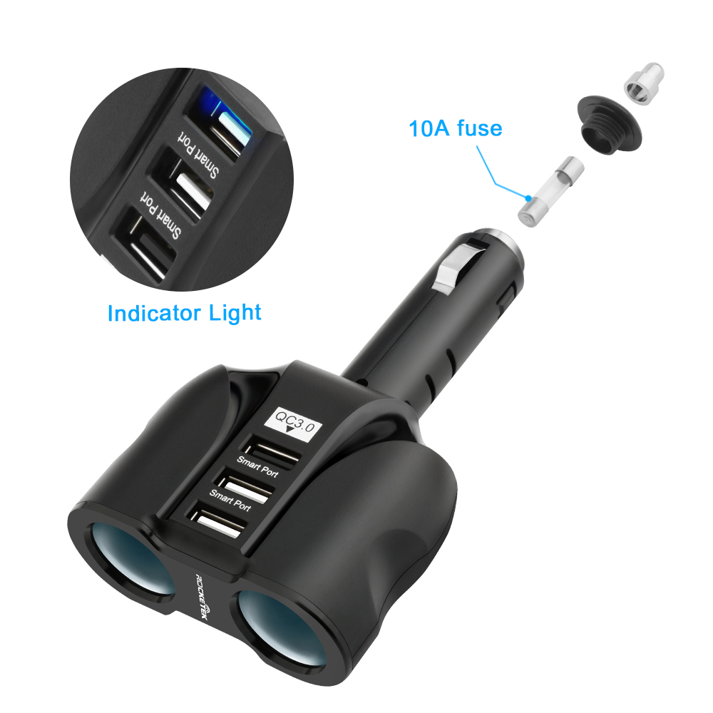 Rocketek QC 3.0 USB Car Charger Cigarette Lighter Adapter - rocketeck