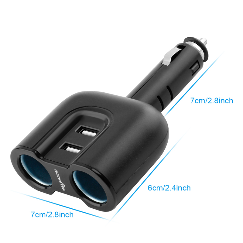 Rocketek Cigarette Lighter 4 in 1 Dual Sockets USB Car Charger 