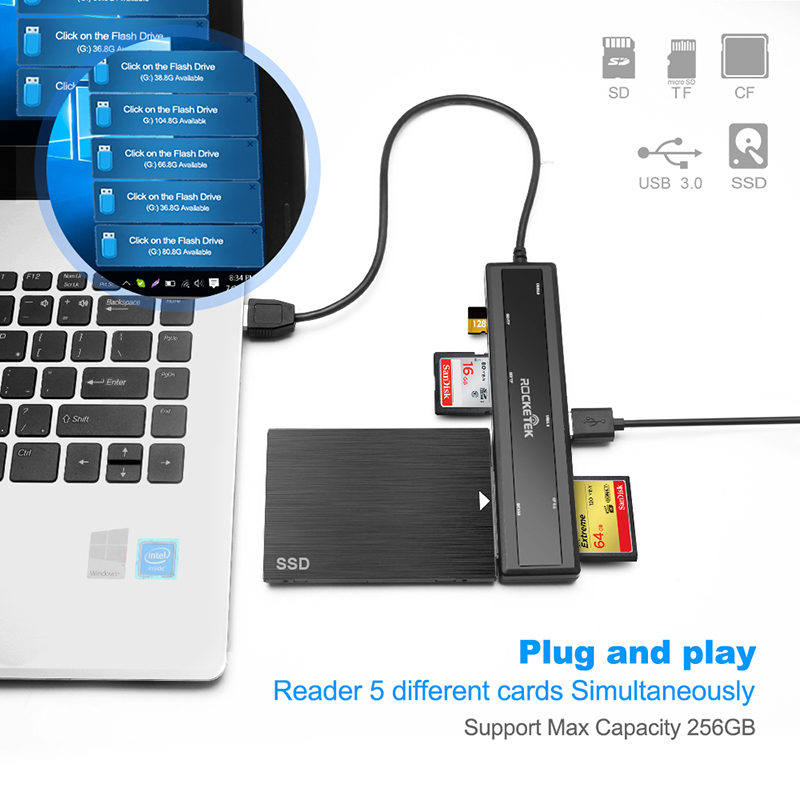 Rocketek USB 3.0 Portable Docking Station Hub & Sata Adapter 