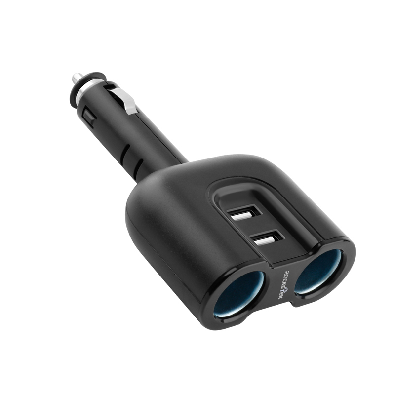 Rocketek Cigarette Lighter 4 in 1 Dual Sockets USB Car Charger 