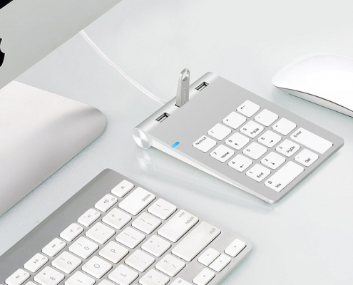 Rocketek Aluminum Finish USB Numeric Keypad with USB Hub Combo 