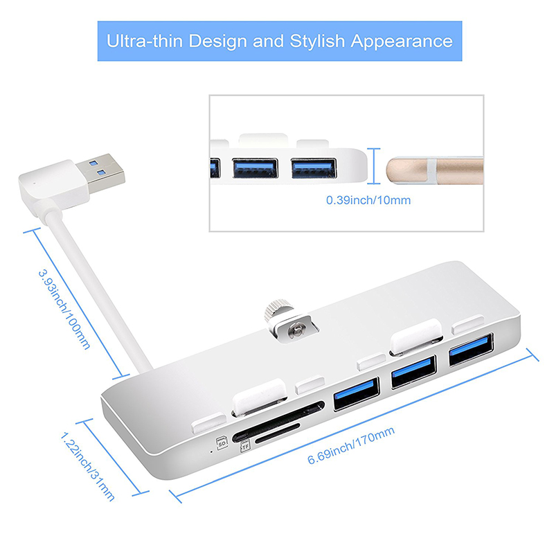 Rocketek Ultra-thin Premium Aluminum 3-Port USB 3.0 Hub for iMac - rocketeck