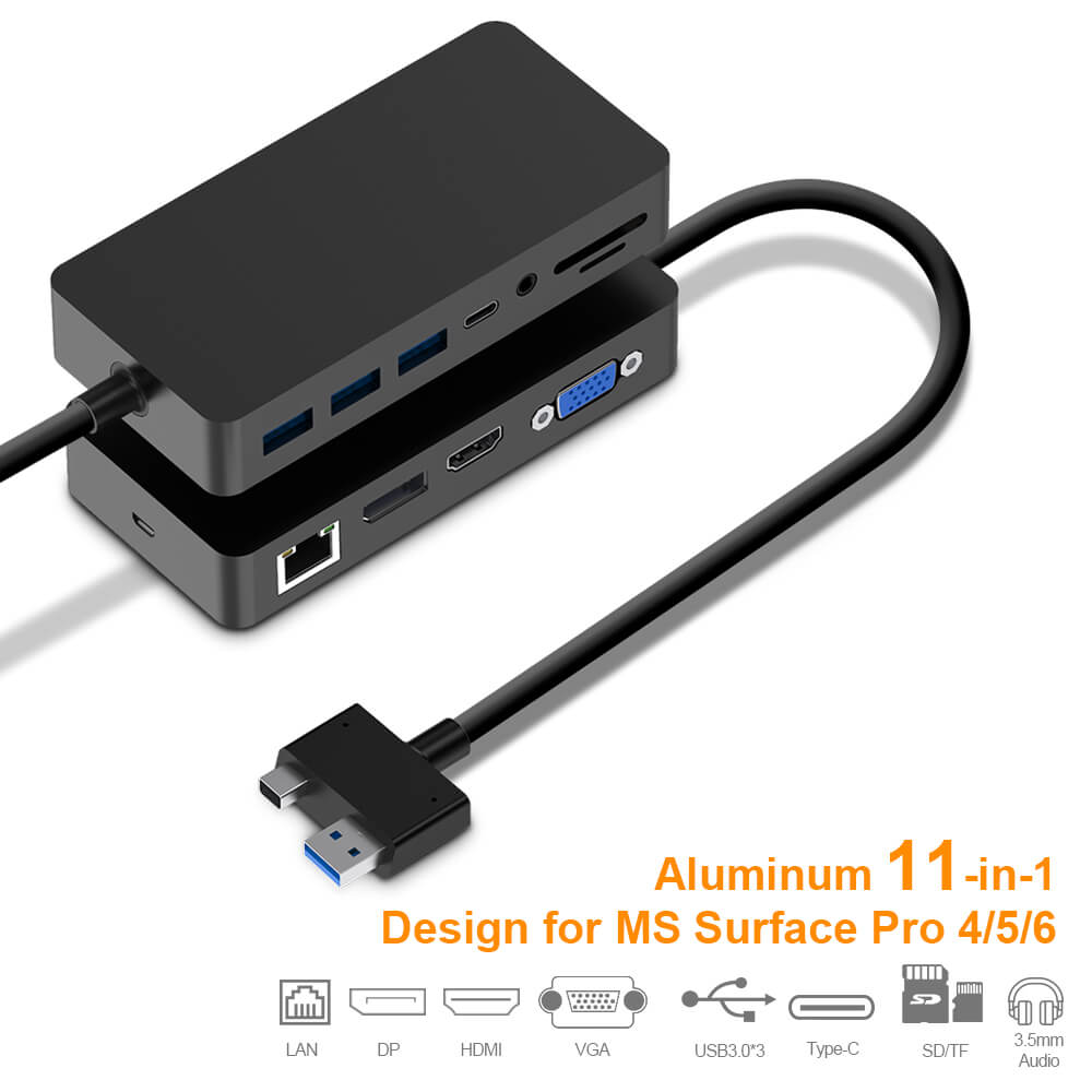 5Gps Micro SD Cateck Surface Pro 3 USB 3.0 Hub Docking Station + 4K HDMI 3X USB 3.0 Ports Dual USB Card Reader Memory Card Solt Combo Adapter【Upgraded Version】 SD/TF 